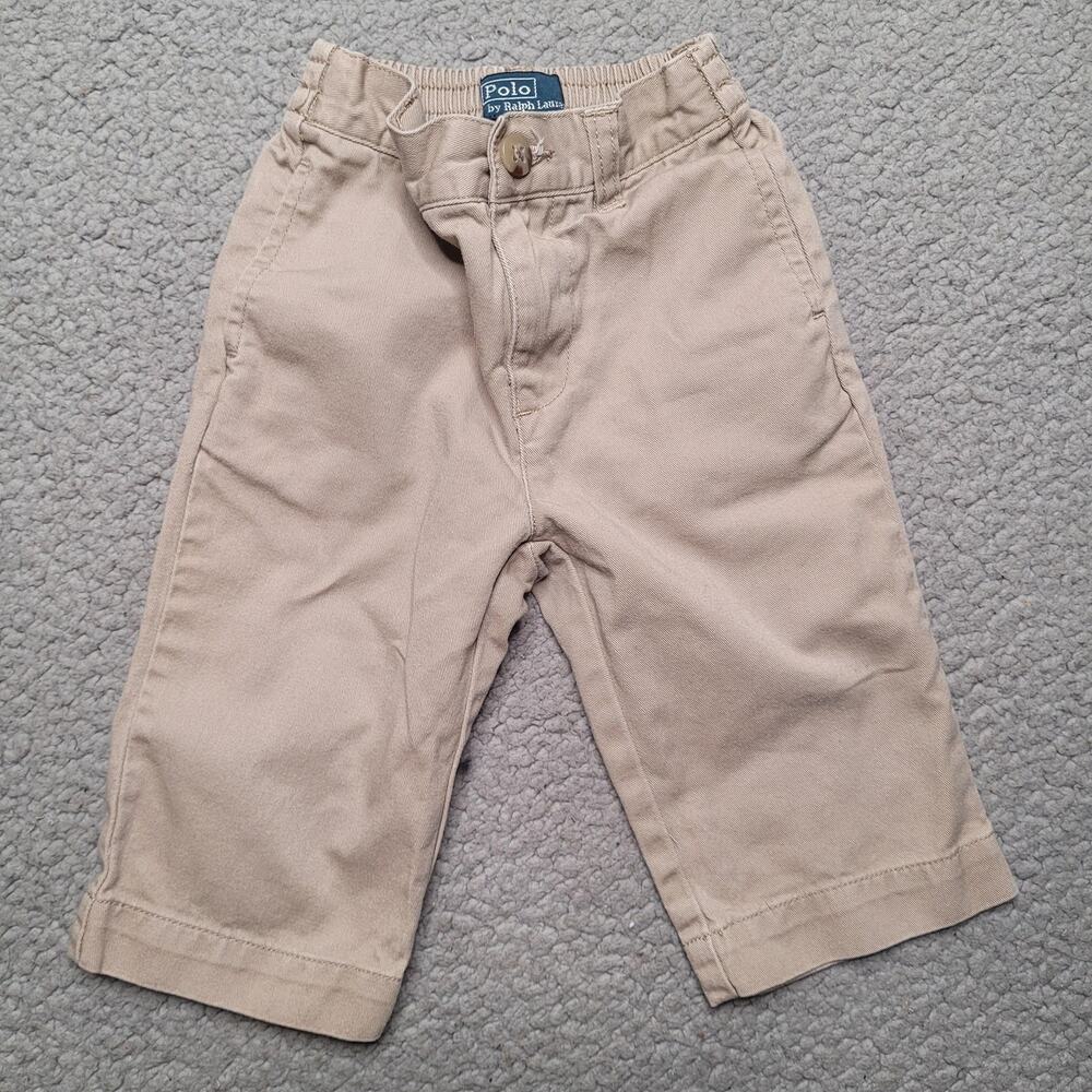 Polo Ralph Lauren Pants Boys 12M Beige Cotton Twill Khakis Elastic Waist Preppy